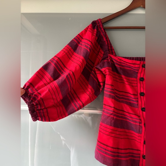 Women’s Striped Square Neck Balloon Sleeve Puffed Sleeve Blouse Top Size Small - Picture 4 of 9